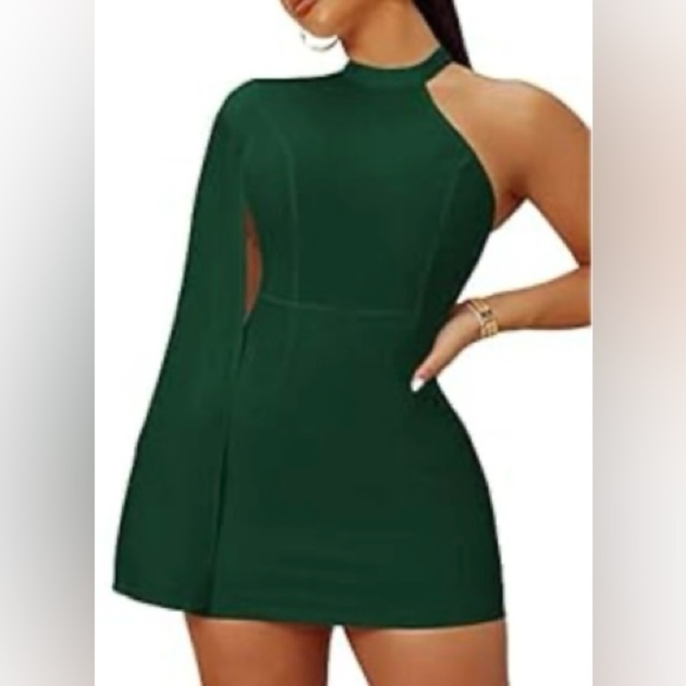 Elegant green one-shoulder dress Size L